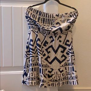 Blue and beige pattern sleeveless dress